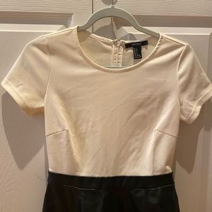 White and black dress with faux leather